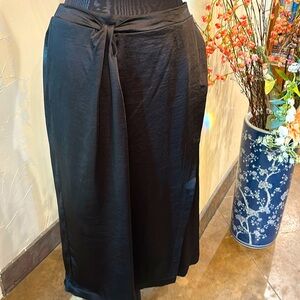 Black satin finish faux wrap skirt